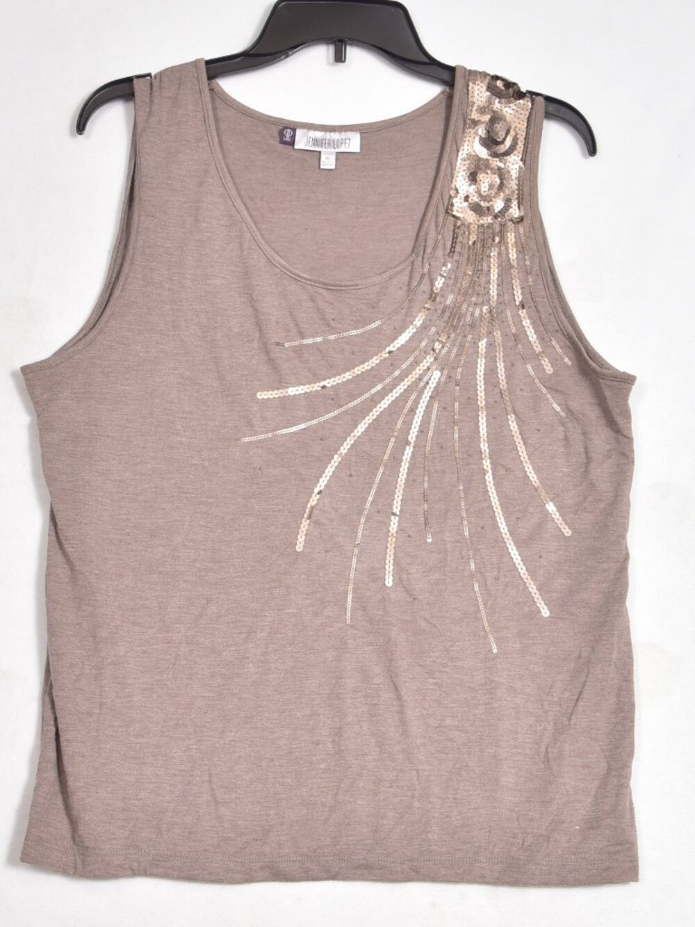 Jennifer Lopez Women's Brown Tan Sequin Accent Sleeveless Tank Top Size XL